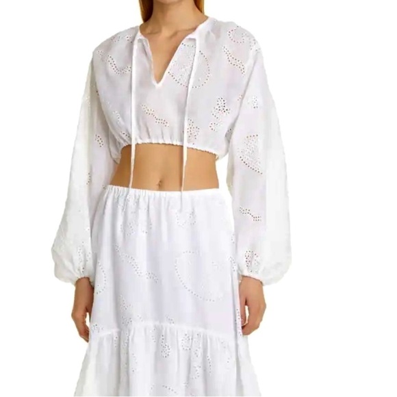 FRAME Eyelet Embroidered Crop Top in white size S - Picture 2 of 8